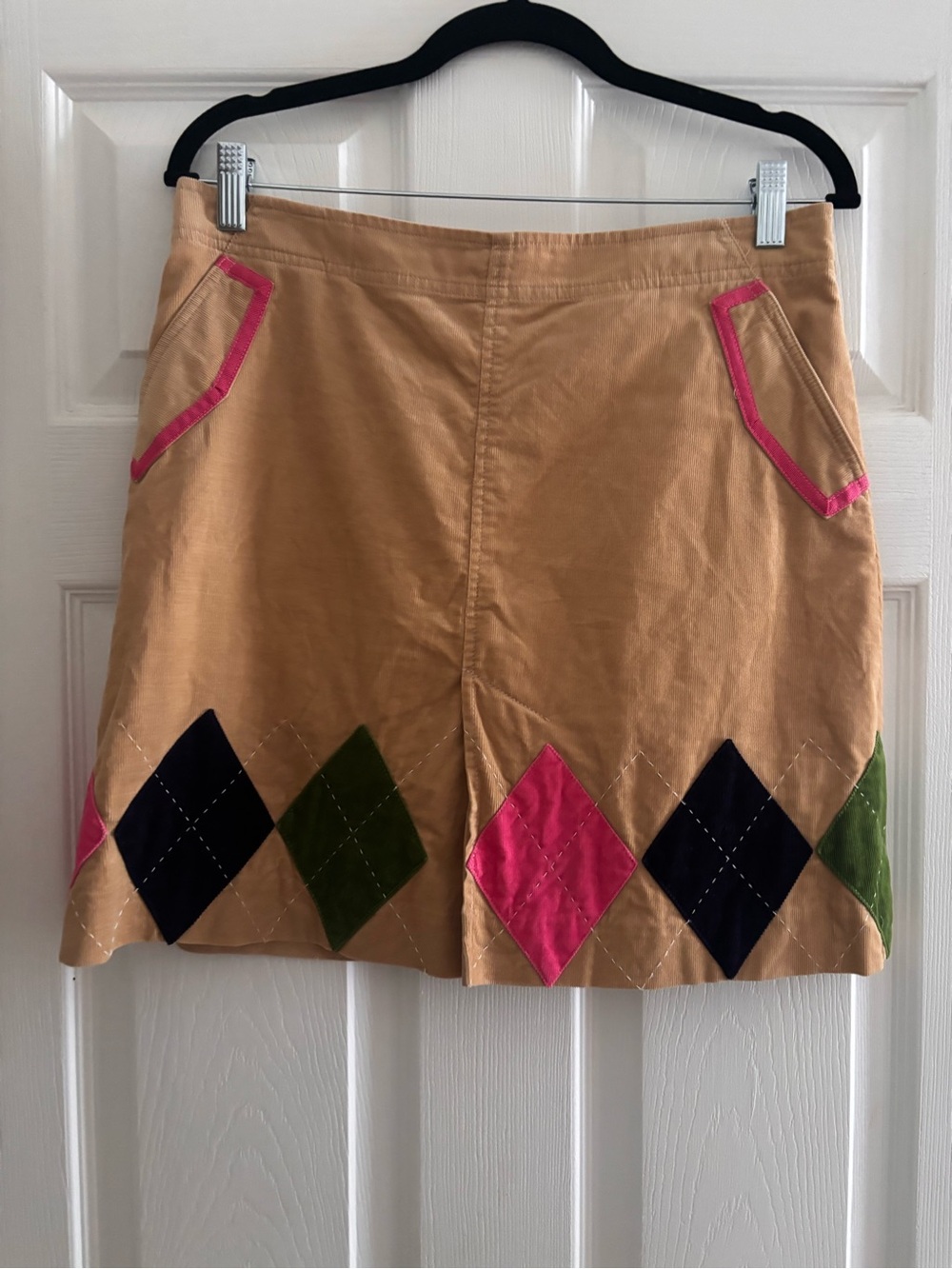 Lilly Pulitzer White Label Corduroy Skirt with Pink, Navy & Olive Diamond Accent